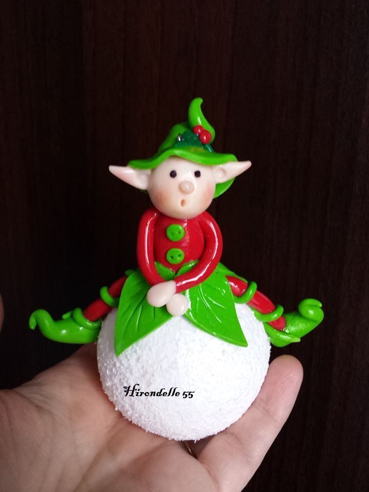 Suspension De Noel "petit Lutin" En Pate Fimo